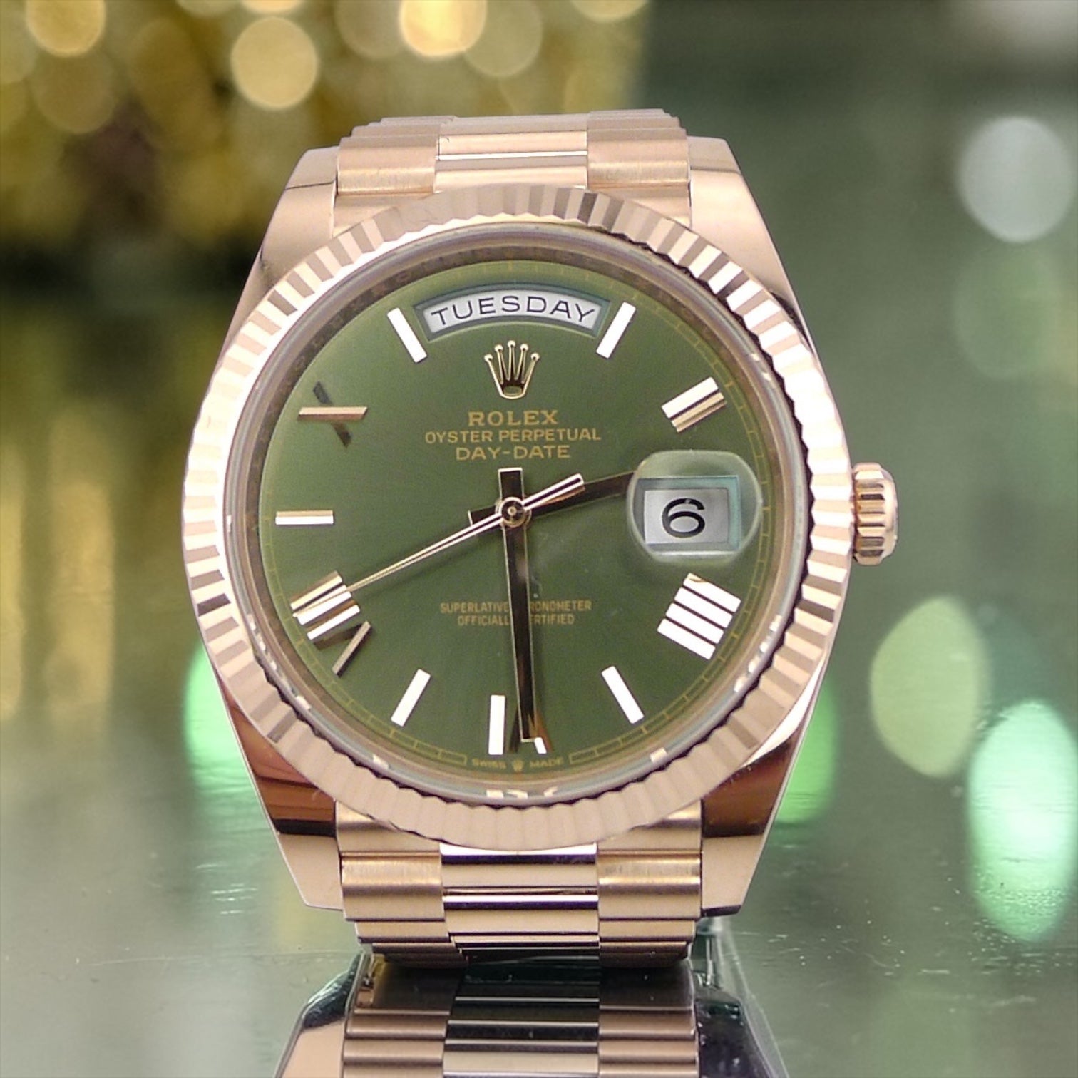 Rolex Day-date 18 Rose gold - olive green dial - 228235
