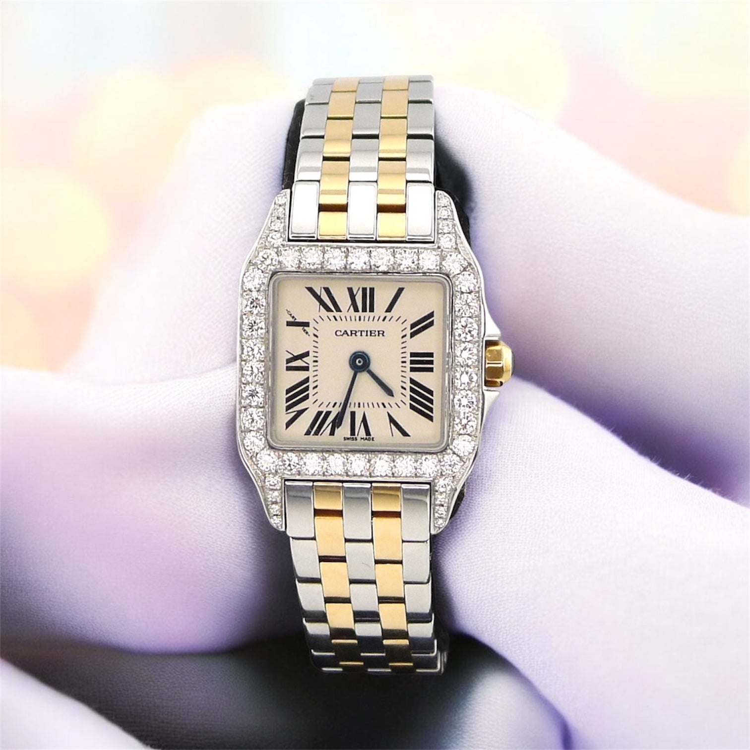 Gorgeous Ladies custom diamond 2 tone Santos Demoiselle